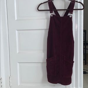 TOPSHOP Burgundy Overall Mini Dress